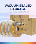 Top Shelf Silk PLA Filament 1.75mm 3D Printer Spool in vacuum sealed package with four spools and user manual.