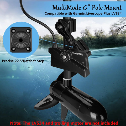Zero Degree Perspective Mount For Trolling Motor Shafts And Poles Compatible With LVS34 Transducers, close-up view underwater