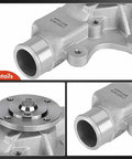 Close-up of Engine Water Pump With Gasket Replacement for Jeep Cherokee XJ 1987-2001 and similar models, gray aluminum
