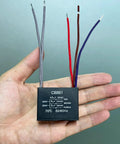 CBB61 capacitor from Ceiling Fan Pull Chain Switch Kit with 3 Speed 4 Wire Control, showing wires and specifications, UL listed.