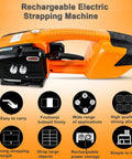 Lightning Fast Reliable Handheld Electric Strapping Machine For PP And PET Tape with ergonomic handle and rechargeable battery.