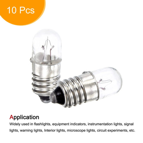 Tough As Nails E10 Screw Base Miniature Bulbs In Warm Yellow For DC 24V Systems, pack of 10 with rugged glass bodies.