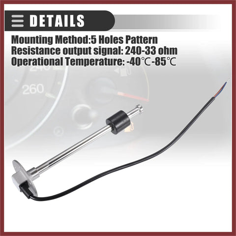 Built Tough Heavy Duty Universal Marine Fuel Sending Unit Top Shelf Float Gauge Sensor for Gas and Diesel Tanks, 9.5 inch stainless steel.