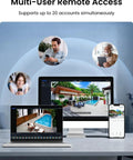 Lumus 2K Wireless Outdoor Security Camera With Spotlight Color Night Vision displayed on devices showcasing multi-user remote access.