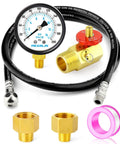 Heavy Duty Air Tank Repair Kit Featuring Solid Aluminum And Brass Valves Plus Zero To Two Hundred Psi Gauge with black hose and fittings.