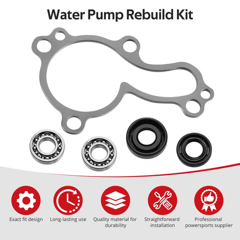 Heavy Duty Water Pump Rebuild Kit With Bearing And Seal Cover For Kawasaki KX450F KLX450R 2006 2019, includes gasket, bearings, and seals.