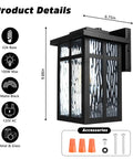 Outdoor Wall Light Fixtures Waterproof Porch Lanterns Dope Matte Black Exterior Sconce Lighting with E26 sockets, dimensions shown