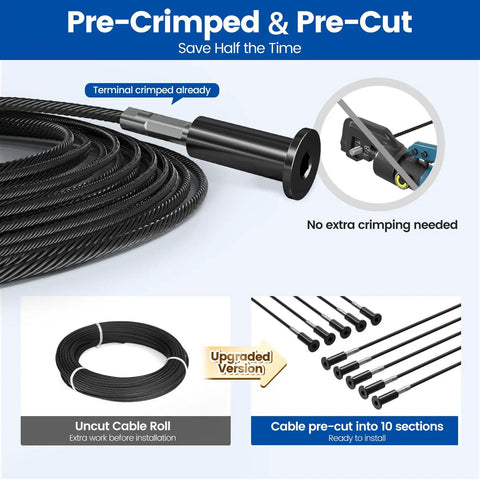 Full Size Pre Crimped Cable Railing Kit For Stairs 36 Inch with pre-crimped cables ready for installation and uncut roll option.