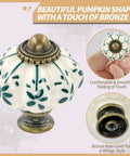 Ivory Ceramic Pumpkin Knobs 12 Pack For Cabinets And Dressers Vintage Green Flower Pulls With Antique Bronze Base