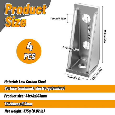 Built Tough As Nails Heavy Duty Welded Corner Braces Ninety Degree Gusseted Fittings dimensions 41x41x103mm Low Carbon Steel four pack