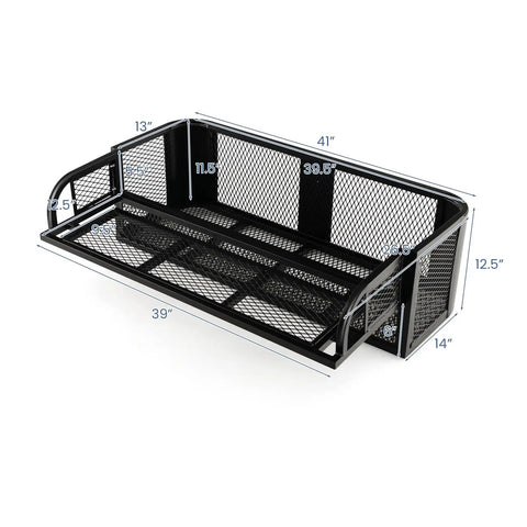 Heavy Duty Rear Cargo Basket For ATV And UTV Detachable Steel Mesh Drop Rack, 41x14x12.6 inches, black powder coated.