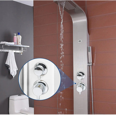 Heavy Duty Polished Brass Shower Valve Featuring Smooth Turning Four Way Water Outlet And Drip Free Performance That Kicks Rust To The Curb For Bathroom Makeovers in use with water flowing.
