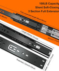 14 Inch Heavy Duty Drawer Slides 6 Pairs Soft Close Full Extension Side Mount Cabinet Rails Black Self Closing Glides For Kitchen Dresser Hardware with specifications.