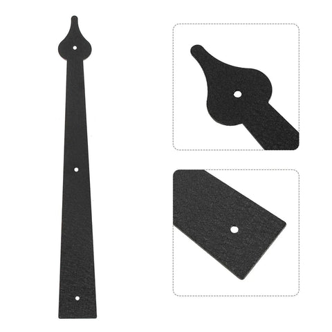Decorative Garage Door Hinges And Handles Hardware Kit In Black Spear Style, strap hinge details, screw mounted for exterior use