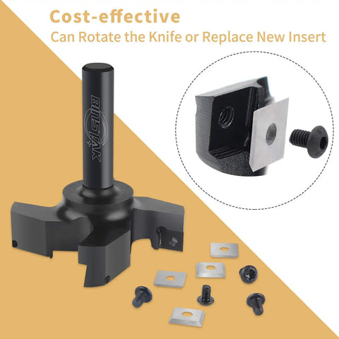 Heavy Duty CNC Spoilboard Surfacing Router Bit Workhorse With 3 Inch Cutting Diameter And One Half Inch Shank 4 Wing Carbide Insert