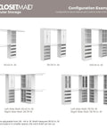 Versatile Modular Storage Shelf With Three Adjustable Shelves Stackable Closet Organizer featuring clean trim and solid backing in multiple configuration examples.