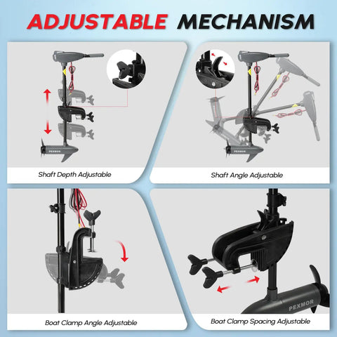 Kickass Eight Speed Electric Trolling Motor With Quick Release Handle And Sharpy Led Gauge Transom Mount For Kayak Fishing Boat Lazy Cruise Mode Grey 36 Pound Thrust Bad Boy Setup adjustable shaft and clamp mechanisms
