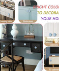 Top Shelf 10 Pack Ceramic Cabinet Knobs And Drawer Pulls In Sweet Sky Blue Featuring Hella Durable 32mm Round Design mounted on various furniture.