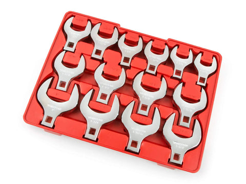 1/2 Inch Drive Jumbo Crowfoot Wrench Set, 14-Piece From 1-1/16 To 2 In, Includes Handy Storage Tray, displayed in red tray