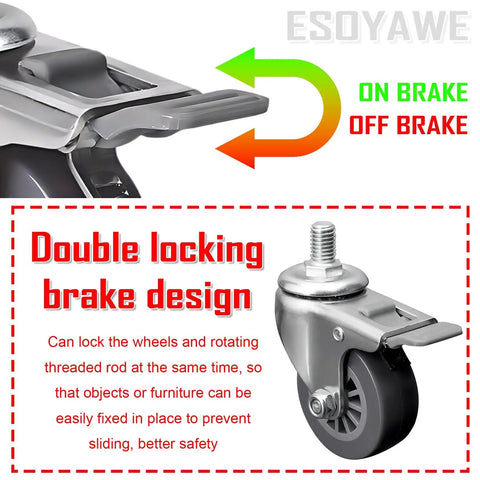 Zero Fuss Polyurethane Swivel Caster Wheels Set Of 4 With Dual Locking Brakes And M10 Threaded Stem close-up of double locking brake design.