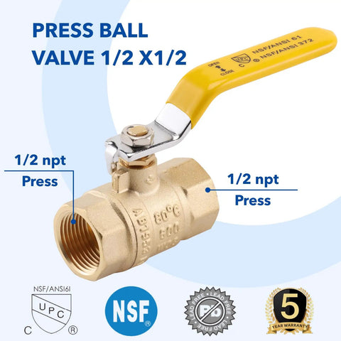 One Half Inch Female Npt To Female Npt Full Port Forged Lead Free Brass Ball Valve 150 Psi Wsp Heavy Duty Knockout Shut Off Switch