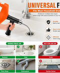 Heavy Duty Drain Snake Auger With Slick Flex Steel Cable For Knocking Out Stubborn Hair And Sink Clogs In Bathroom Or Shower Includes Grippy Work Gloves For A No Sweat Cleanup Fix Bright Orange being held above a sink.