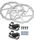 Rock Solid Mechanical Disc Brake Kit For Mountain And Road Bikes Complete Front Rear Set With 160mm Rotors, includes alloy calipers and rotors.