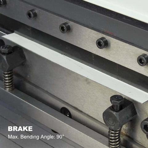 Close-up of 8 Inch 3 In 1 Metal Brake Shear Roll Machine for 20 Gauge Steel with 90 Degree bending brake component