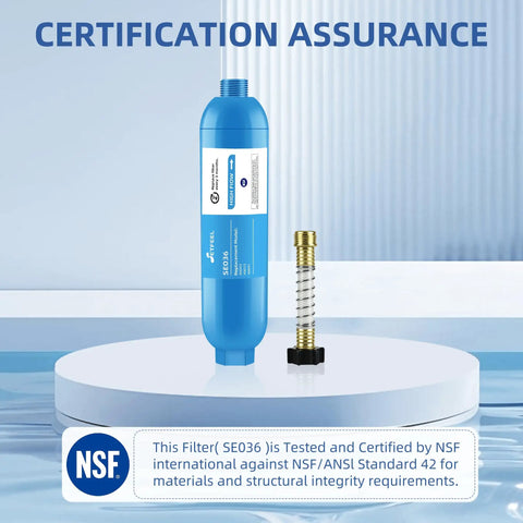 Rv Inline Water Filter For Campers And Trailers With Flex Hose Guards Nsf Certified lead free filter with connection for outdoor use.
