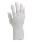 Pro Grade Inspection Gloves For Precision Work Ambidextrous White Nylon Knit Seamless Gloves Size Large 9.0 Not Made With Silicone Low Lint High Dexterity For Inspections 120 Pairs Per Case 10 Bags Of 12 Pairs, single glove on display