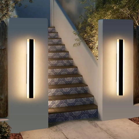 Slick Modern Outdoor Wall Lights 2 Pack Black Exterior Sconces Featuring Adjustable Four Directional Arms And Top Shelf Weatherproof Build Badass Hardwired Porch Lamps Sweet For Garage Or Patio illuminating stairs.
