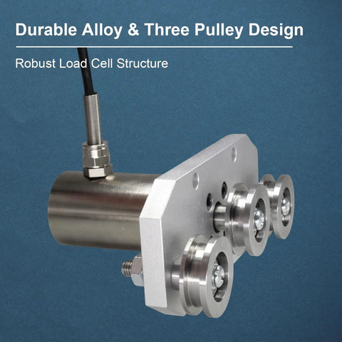 Built Tough Workhorse Tension Sensor For Wire Rope Featuring Triple Pulley Setup Rock Solid Load Cell Force Meter Up To 20Kg Capacity with stainless steel housing