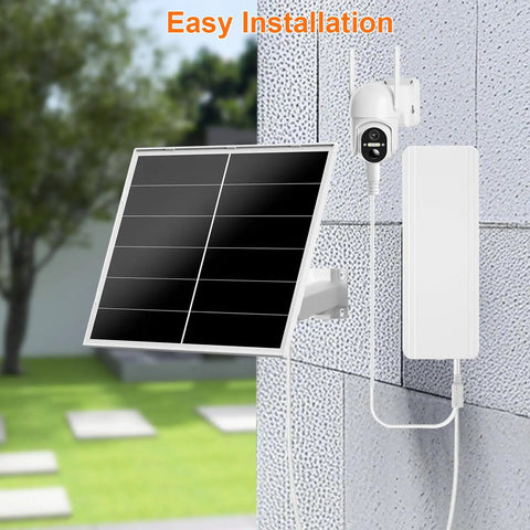 Heavy Duty Solar Panel Kit Featuring A Beefy 24000 Milliamp Hour Battery And Flexible Dual Voltage Ports For Tough As Nails Trail Cam And Outdoor Security Setup mounted to a wall, showcasing easy installation.