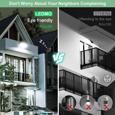 Comparison of LED light outdoors vs harsh lighting, showcasing Tough As Nails 150W Led Wall Pack Light For Outdoor Use Packing 21000 Lumens.
