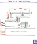 Heavy Duty Adjustable Double Strap Field Gate Hinge Set, 18 Inch 450mm, with straps, bolts, hooks, and dimensions visible