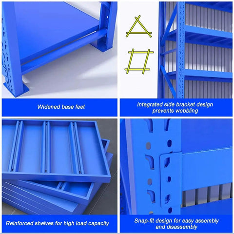 Badass Heavy Duty Garage Shelving Units That Bring Next Level Organization To Your Workshop Setup With Rust Resistant Steel Frames And Massive Weight Capacity To Keep All Your Tools Sorted And Ready To Roll, showing widened feet and snap-fit design.