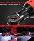 Kickass 3 8 Cordless Ratchet Wrench Kit Packing 40 Ft Lbs Of Beefy Torque With Variable Speed Trigger showing forward and reverse switch.