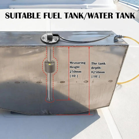 Heavy Duty 10 Inch Fuel Tank Sending Unit Made With Real 316 Stainless Float Reading 240 To 33 Ohm Span visible on tank top.