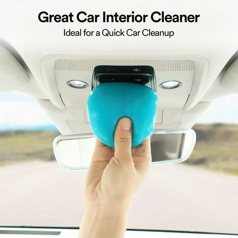 Premium Car Cleaning Gel And Detailing Slime Putty used on car interior controls in a hand, for a dust-free dashboard.