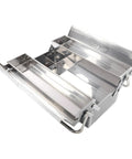 Solid Workhorse Folding Stainless Steel Toolbox With Three Spacious Tiered Trays And Reinforced Carry Handle, open view with organized trays.