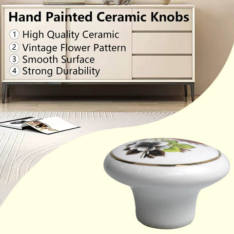 Dang Good Quality Hand Painted Ceramic Cabinet Knobs 1 5 Inch Round Drawer Pulls With Red Rose Floral Pattern Vintage Dresser Hardware For Closets Cupboards Smooth Finish And Included Screws Make Installing A Breeze on a stylish dresser.