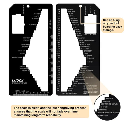 Heavy Duty Ammunition Chamber Length Gauge For Accurate Cartridge Brass Measurement And Rock Solid Reloading Setup Handles Up To Seventy Popular Calibers Keeping Your Range Work Sharp - detailed scale with laser engravings.