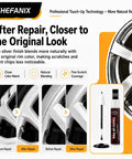 Light Silver Wheel Rim Touch Up Paint With Built In Brush For Knocking Out Curb Rash And Scrapes On Alloy Rims Plus Faster Five Minute Set For A Clean Showroom Grade Finish Daily, showcasing before and after repair results.