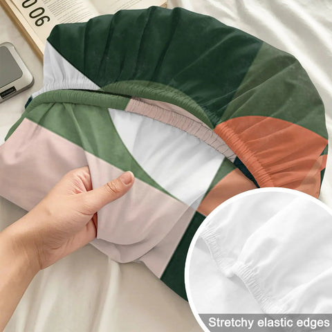 Cloud Soft Queen Fitted Sheets With 16 Inch Deep Pocket Microfiber Bedding Set Includes Two Pillowcases Hotel Luxury Quality showing elastic edges and colorful design.