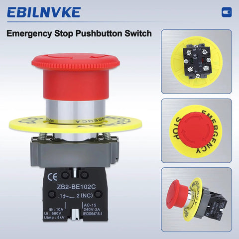 Rock Solid 22Mm Red Mushroom Emergency Stop Push Button Switch Delivers Hella Reliable Safety For Heavy Duty Industrial Machinery With Instant Self Lock And Quick Twist Reset At 600V 10A, showing red button and yellow base.