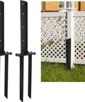 Heavy Duty Two Pack Fence Post Repair Kit Straighten Out Leaning Wooden Fences Quick With Ground Spike Anchors showing two steel post anchors.