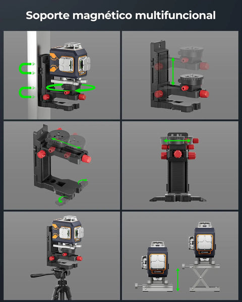 Green Cross Laser Level CM508 with multifunctional magnetic support and mounting options for various construction tasks.