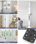 4 Inch Exterior Door Hinges Matte Black Heavy Duty Steel With Removable Pins shown on various doors in a modern home.