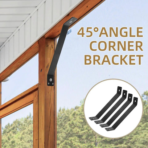 Inside Mount Angle Brackets 4 Pack 45 Degree Corner Braces For Wood Posts And Beams Furniture Joints DIY Kit For Pergola Gazebo Desks And Boxes Heavy Duty Steel Black Powder Coat installed view.