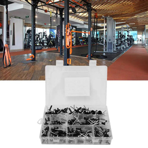 200 Piece Black Blind Rivet Kit in storage box for auto metalworking or home repairs and upgrades for industrial and DIY projects.